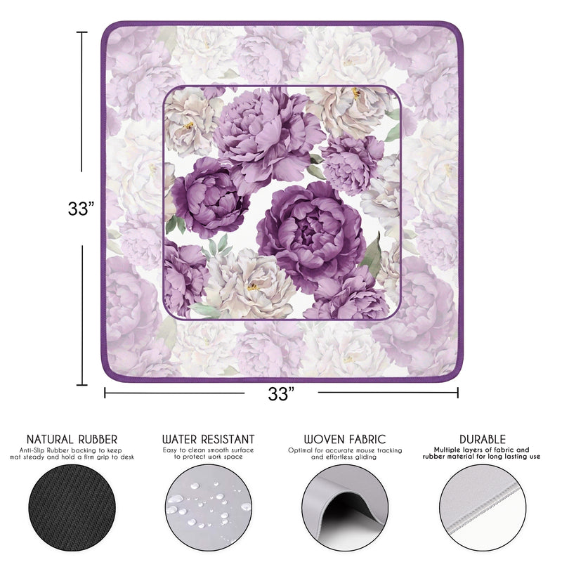 Peony Floral Garden Lavender Purple and Ivory Collection Mahjong Mat for Table - Shipped Rolled