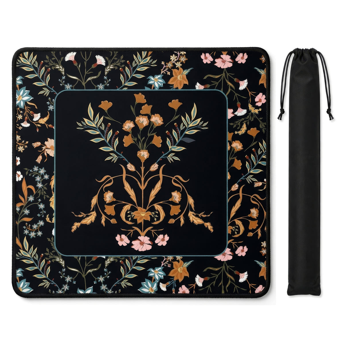 Boho Floral Wildflower Black and Orange Collection Mahjong Mat for Table - Shipped Rolled