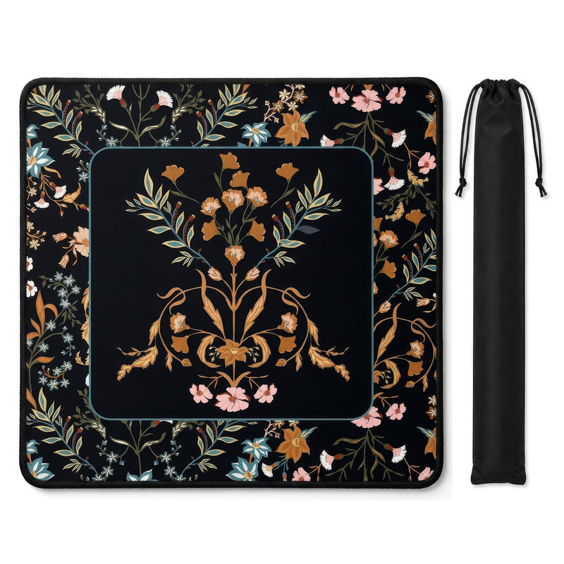 Boho Floral Wildflower Black and Orange Collection Mahjong Mat for Table - Shipped Rolled