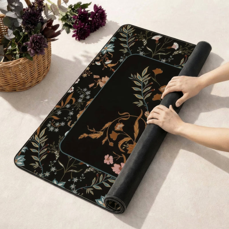 Boho Floral Wildflower Black and Orange Collection Mahjong Mat for Table - Shipped Rolled