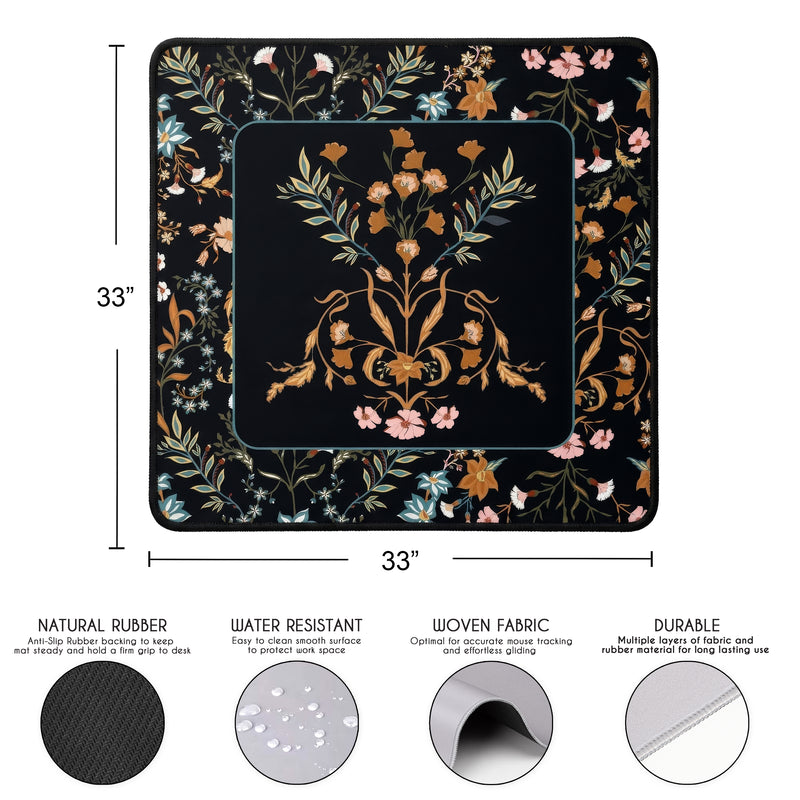 Boho Floral Wildflower Black and Orange Collection Mahjong Mat for Table - Shipped Rolled
