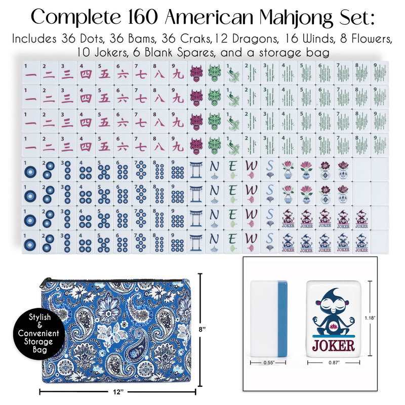 Blue Monkey Collection Melamine American Mahjong Tile Set (160pc)