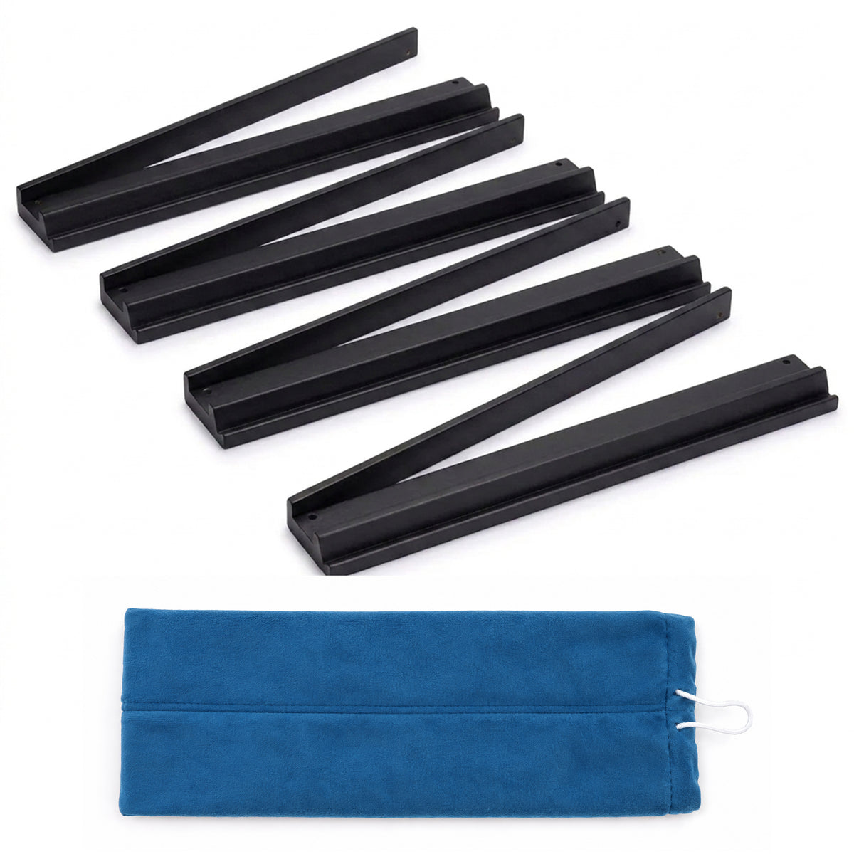 (20in.) Black Wooden Mahjong Racks with Pushers & Travel Bag - Set of 4