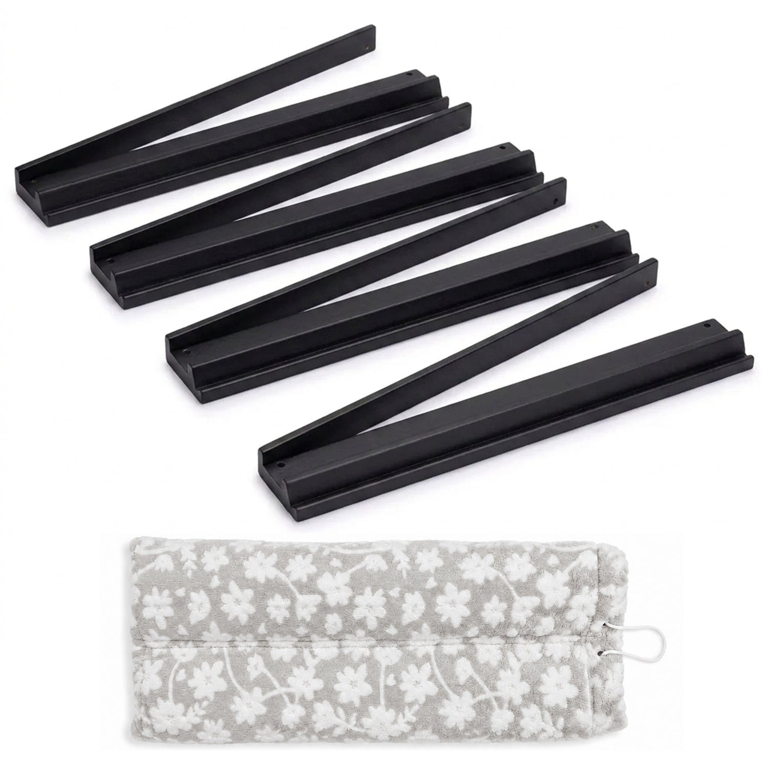 (17in.) Black Wooden Mahjong Racks with Pushers & Travel Bag - Set of 4