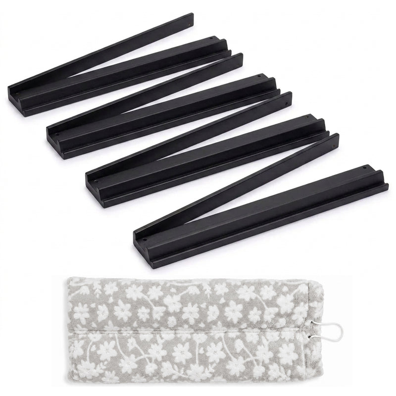 (17in.) Black Wooden Mahjong Racks with Pushers & Travel Bag - Set of 4