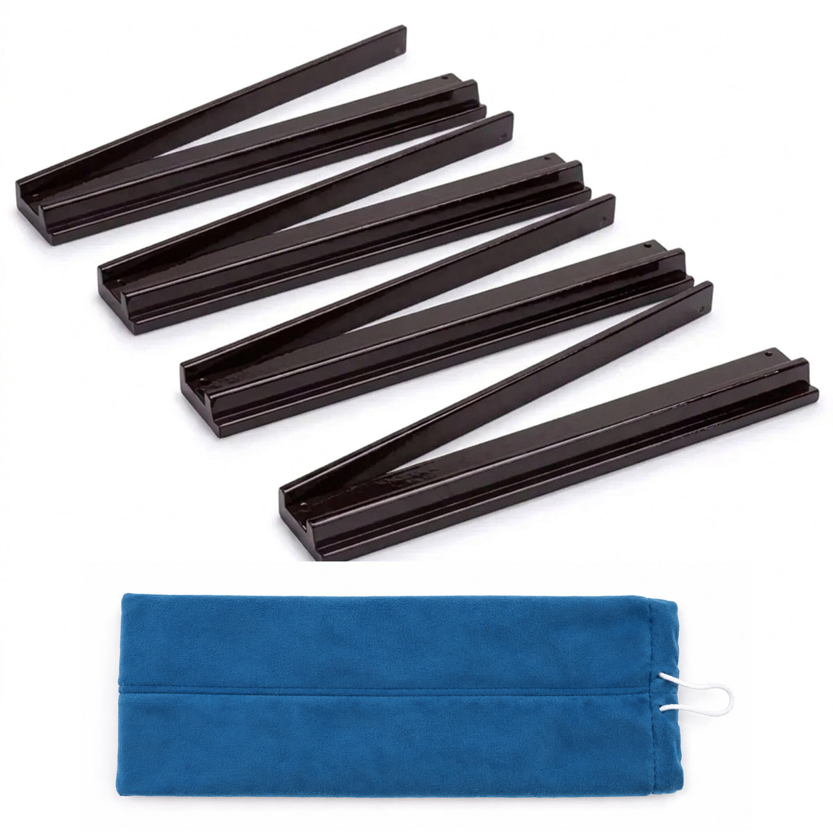 (20in.) Dark Brown Wooden Mahjong Racks with Pushers & Travel Bag - Set of 4