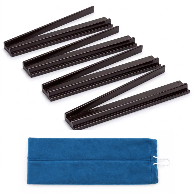 (20in.) Dark Brown Wooden Mahjong Racks with Pushers & Travel Bag - Set of 4