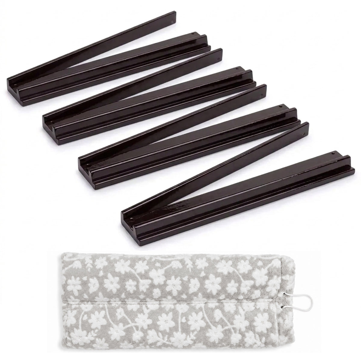 (17in.) Dark Brown Wooden Mahjong Racks with Pushers & Travel Bag - Set of 4