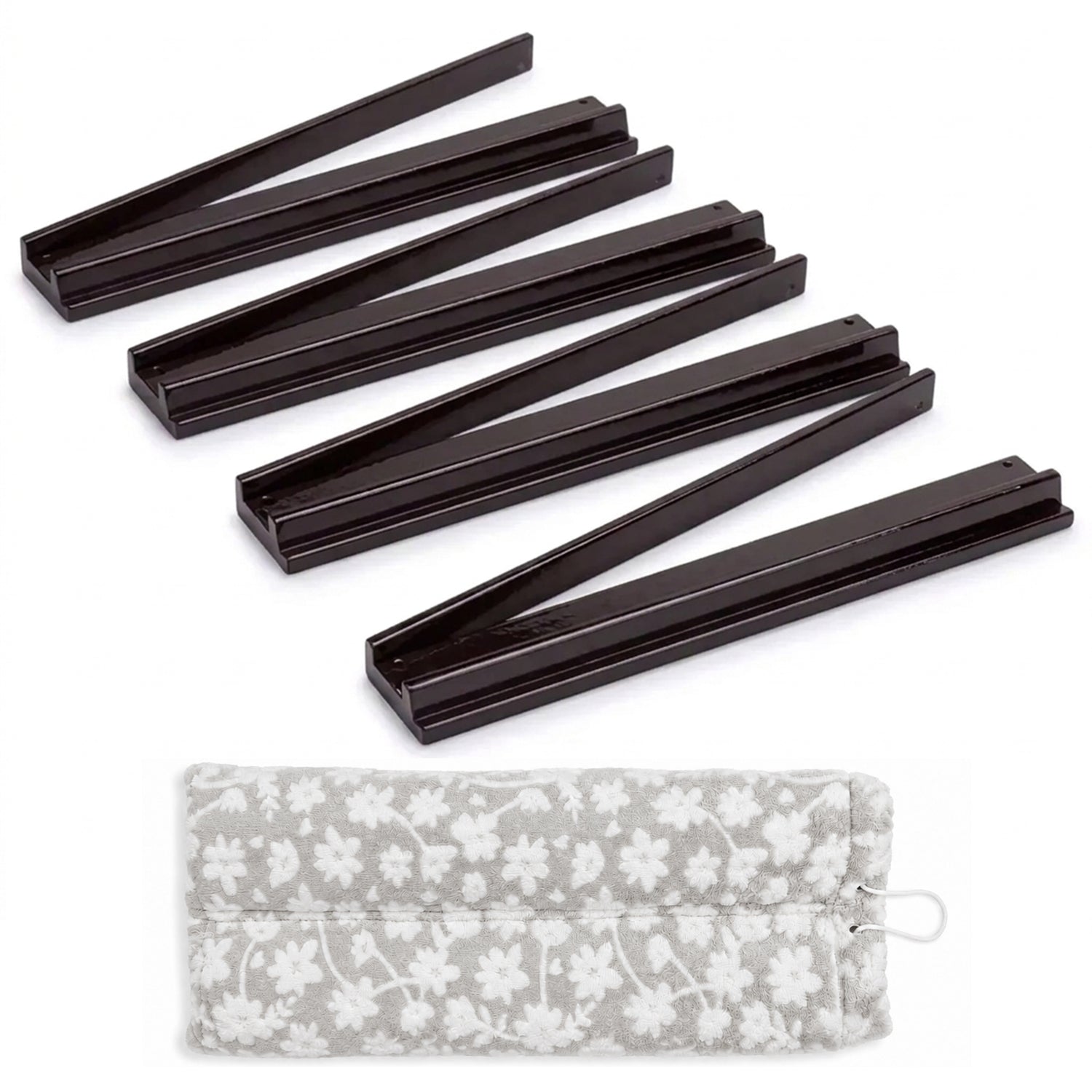 (17in.) Dark Brown Wooden Mahjong Racks with Pushers & Travel Bag - Set of 4