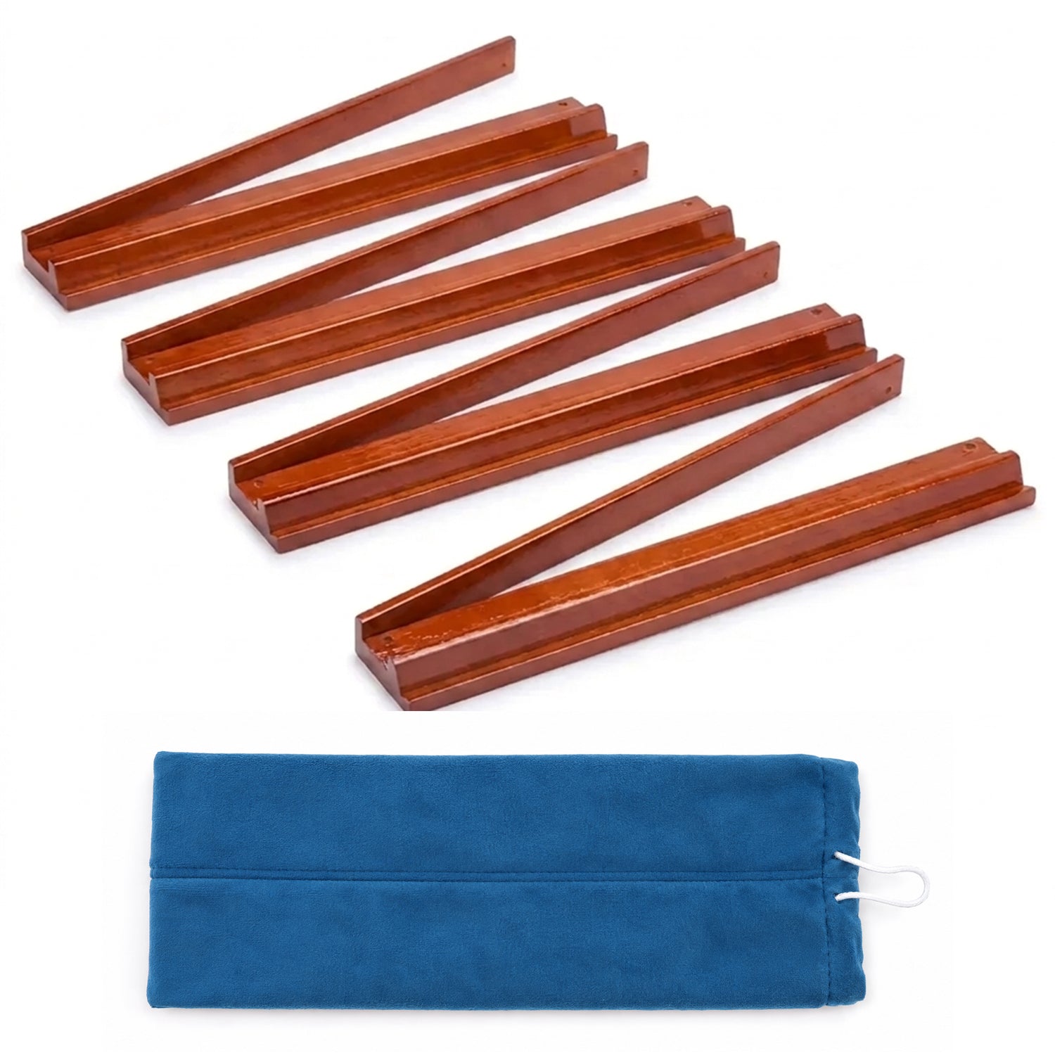 (20in.) Cherry Stain Wooden Mahjong Racks with Pushers & Travel Bag - Set of 4