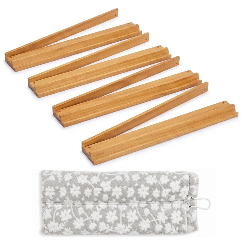 (17in.) Light Brown Wooden Mahjong Racks with Pushers & Travel Bag - Set of 4