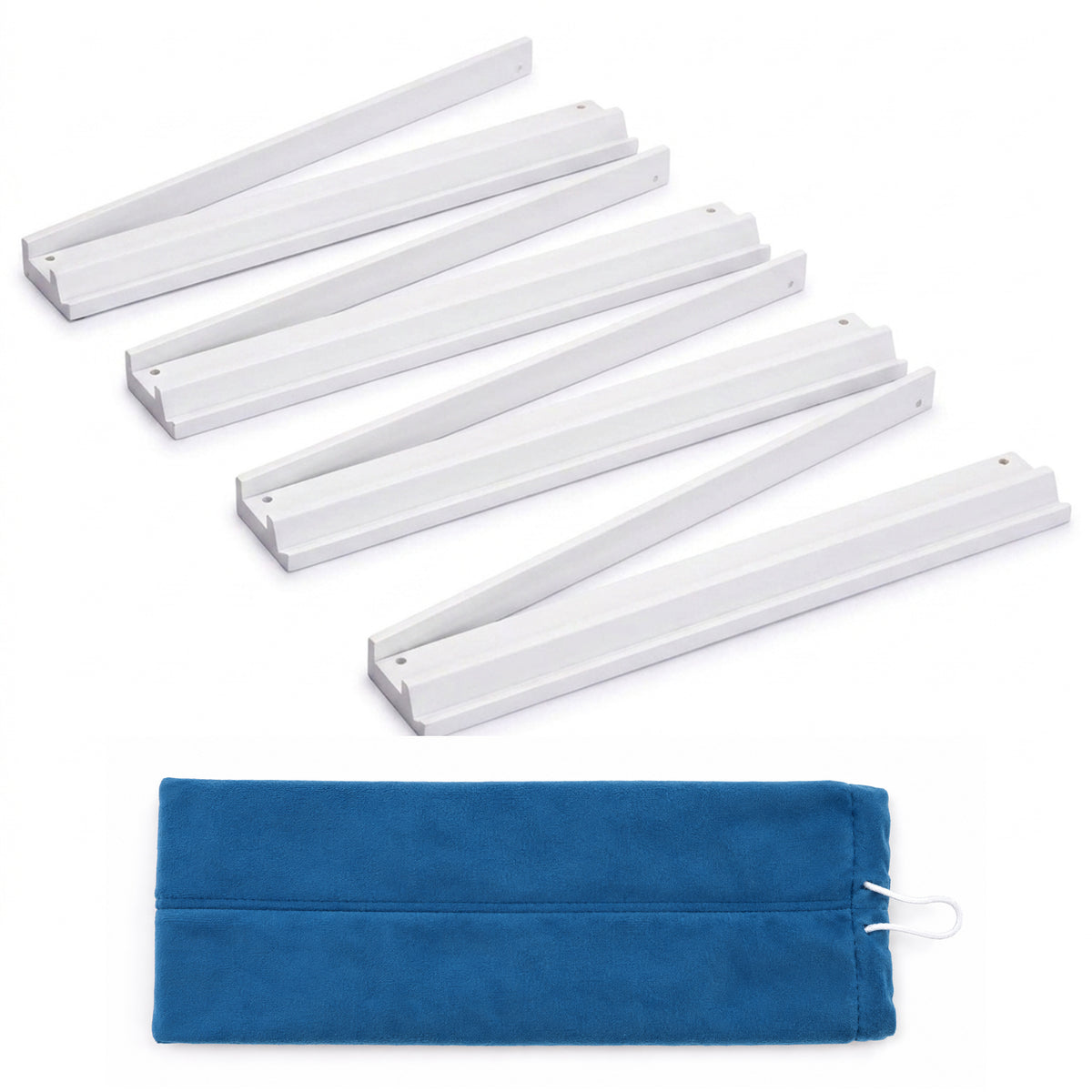 (20in.) White Wooden Mahjong Racks with Pushers & Travel Bag - Set of 4