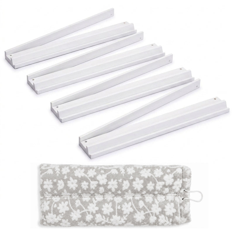 (17in.) White Wooden Mahjong Racks with Pushers & Travel Bag - Set of 4