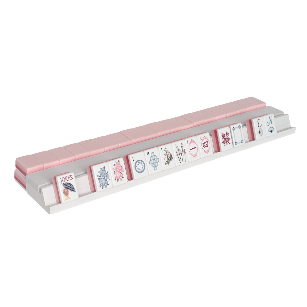 (17in.) White Wooden Mahjong Racks with Pushers & Travel Bag - Set of 4