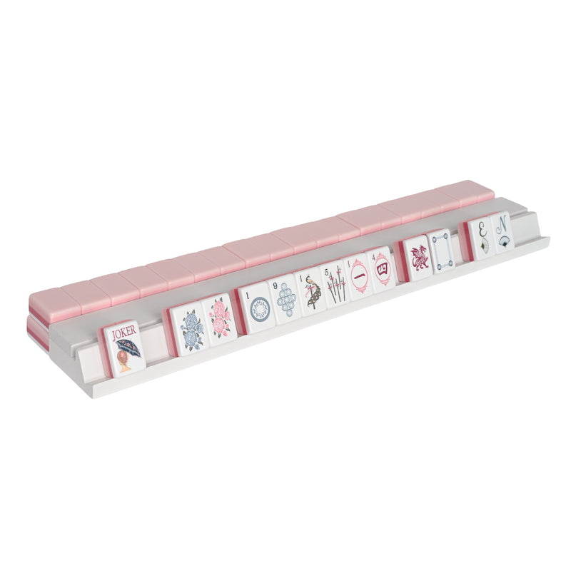 (17in.) White Wooden Mahjong Racks with Pushers & Travel Bag - Set of 4