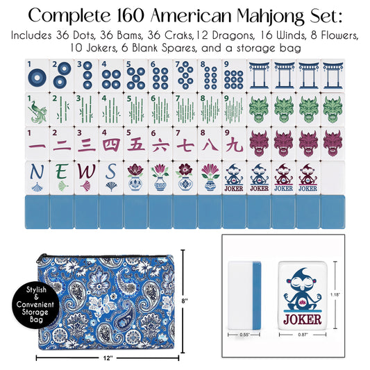 Blue Monkey Collection Melamine American Mahjong Tile Set (160pc)