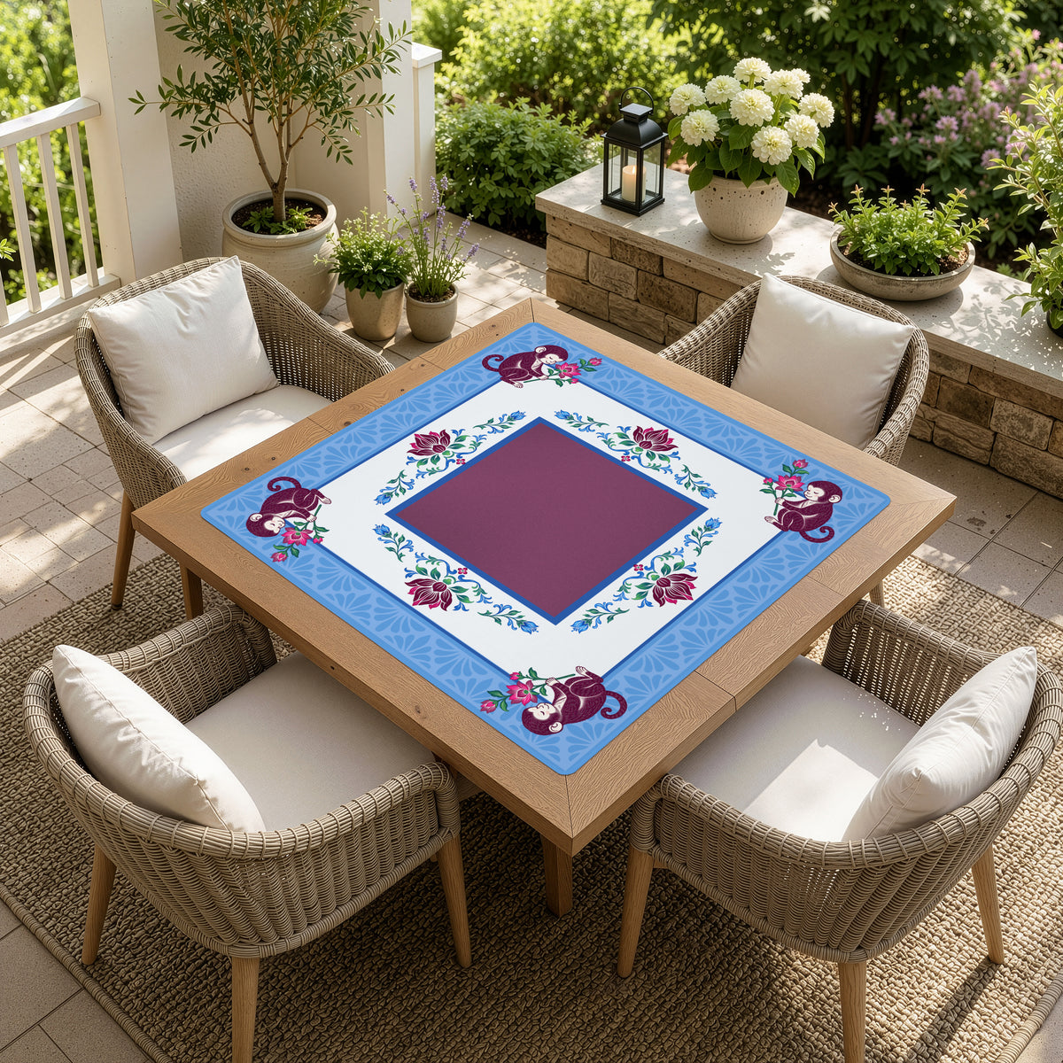 Blue Monkey Collection Mahjong Mat for Table - Shipped Rolled