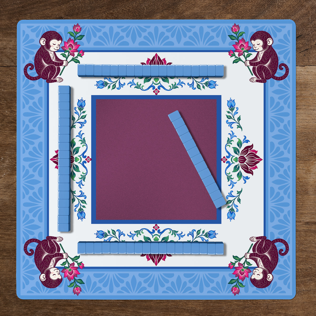 Blue Monkey Collection Mahjong Mat for Table - Shipped Rolled