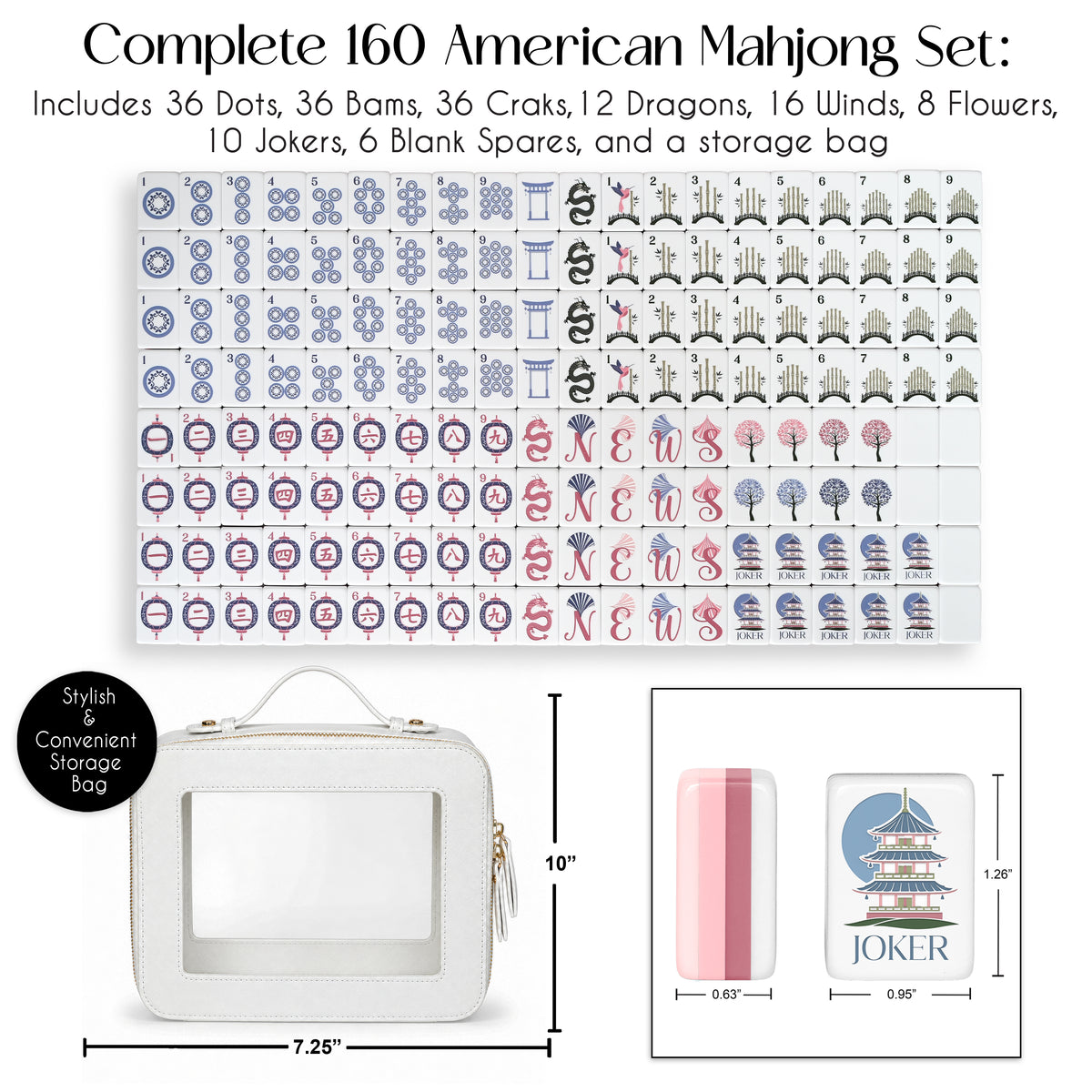 Pink Pagoda Collection American Mahjong Tile Set (160pc)