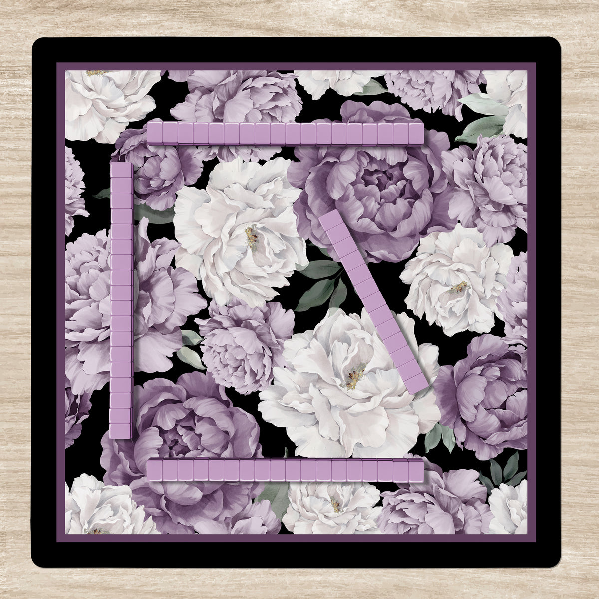Peony Floral Garden Black and Purple Collection Mahjong Mat for Table - Shipped Rolled
