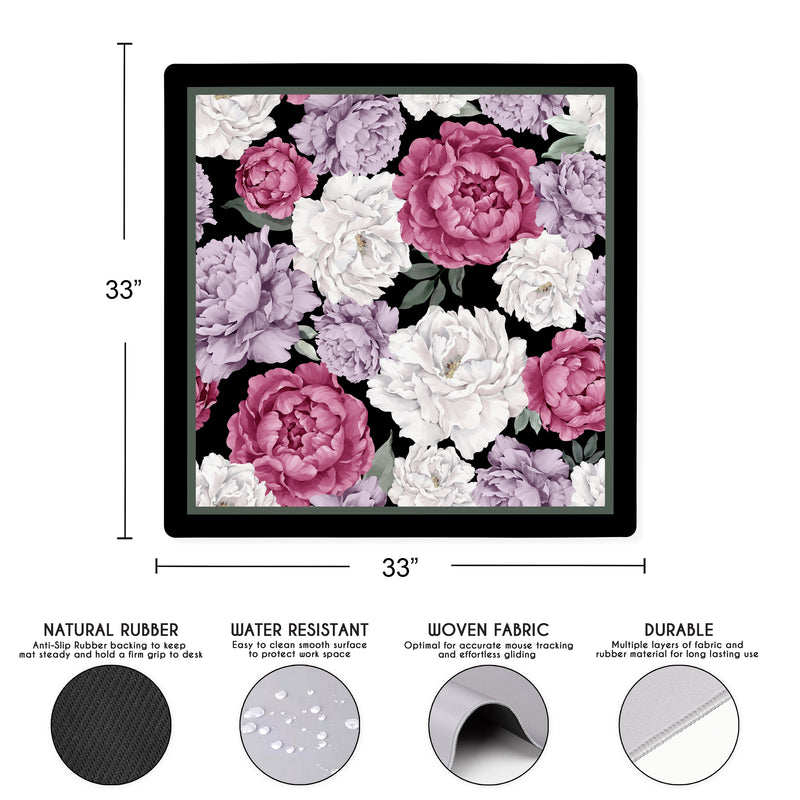 Peony Floral Garden Black and Rose Collection Mahjong Mat for Table - Shipped Rolled