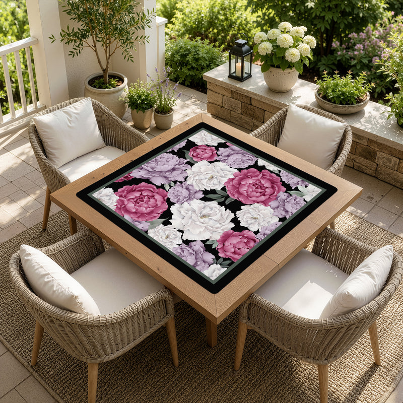 Peony Floral Garden Black and Rose Collection Mahjong Mat for Table - Shipped Rolled