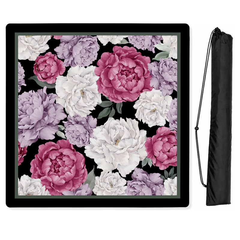 Peony Floral Garden Black and Rose Collection Mahjong Mat for Table - Shipped Rolled