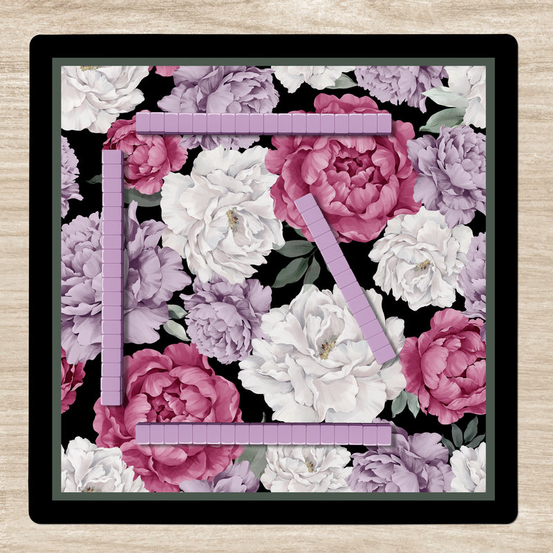 Peony Floral Garden Black and Rose Collection Mahjong Mat for Table - Shipped Rolled
