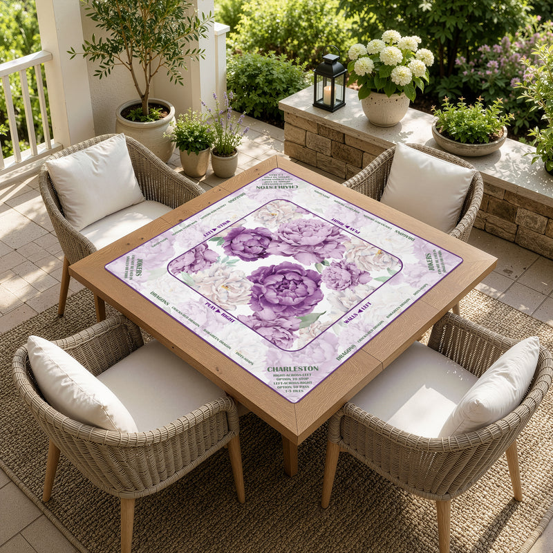 Peony Floral Garden Lavender Purple & Ivory Collection Mahjong Mat for Table with Rules - Shipped Rolled
