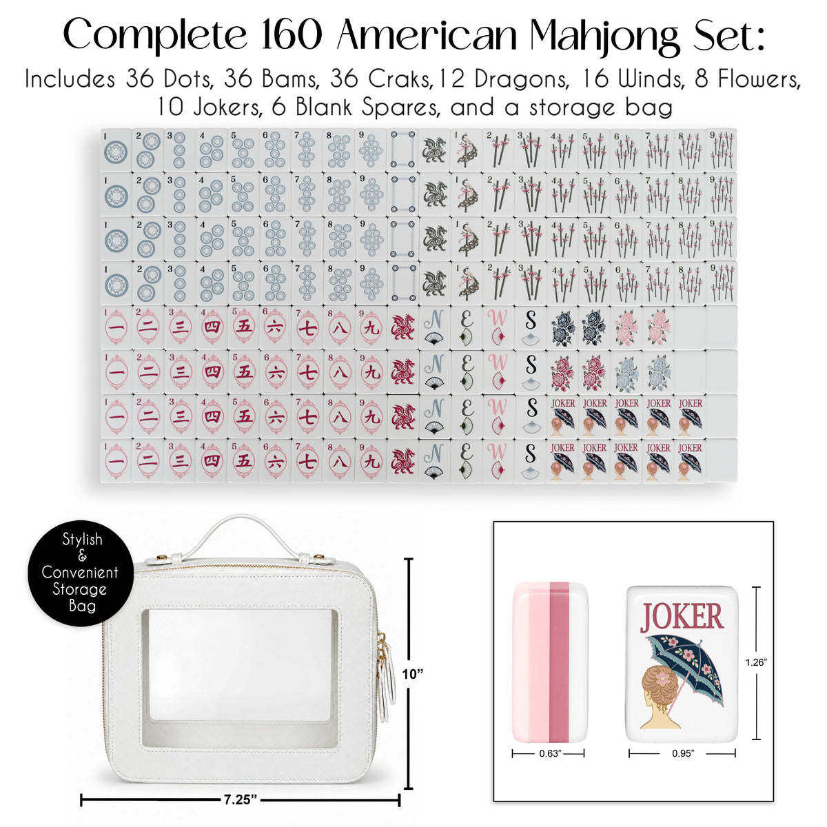 Pink Shabby Chic Collection American Mahjong Tile Set (160pc)