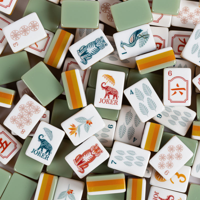 Sage Green Vintage Paradise Collection American Mahjong Tile Set (160pc) 1.24in. Layered Acrylic with White Faux Leather Travel Bag