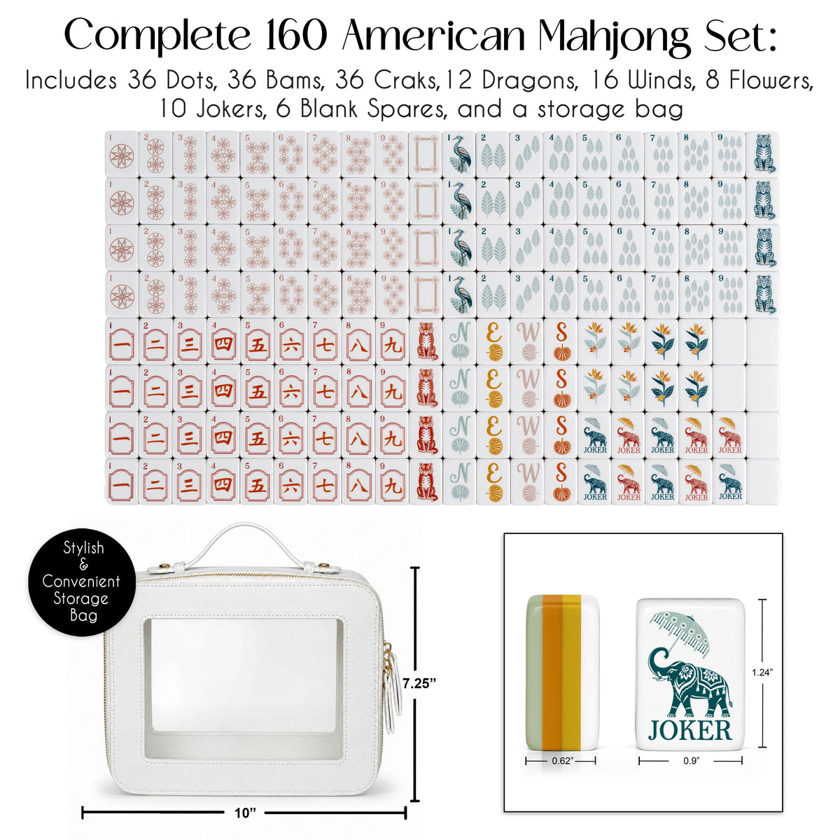 Sage Green Vintage Paradise Collection American Mahjong Tile Set (160pc) 1.24in. Layered Acrylic with White Faux Leather Travel Bag