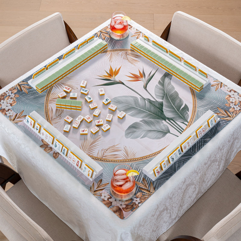 Sage Green Vintage Paradise Collection American Mahjong Tile Set (160pc) 1.24in. Layered Acrylic with White Faux Leather Travel Bag