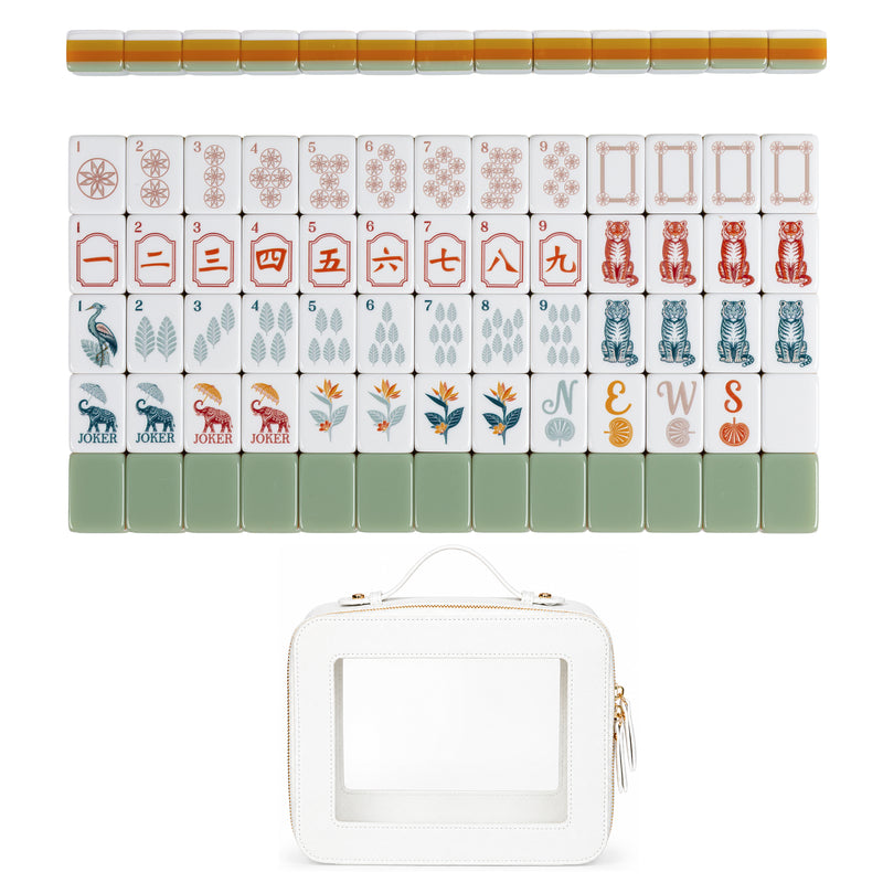 Sage Green Vintage Paradise Collection American Mahjong Tile Set (160pc) 1.24in. Layered Acrylic with White Faux Leather Travel Bag