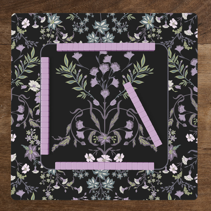 Boho Floral Wildflower Black and Purple Collection Mahjong Mat for Table - Shipped Rolled