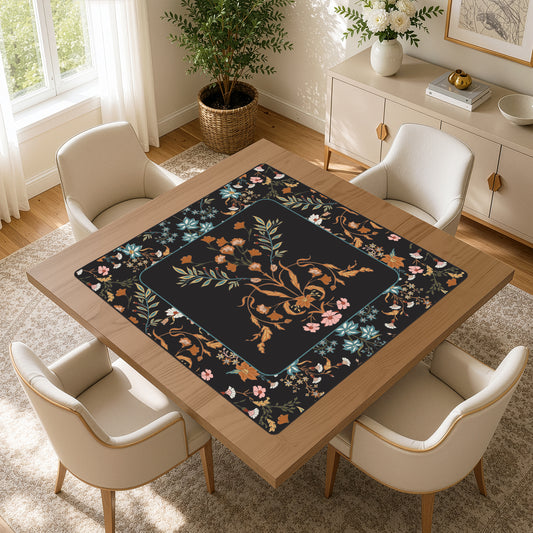 Boho Floral Wildflower Black and Orange Collection Mahjong Mat for Table - Shipped Rolled