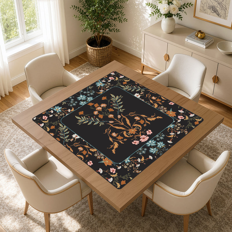 Boho Floral Wildflower Black and Orange Collection Mahjong Mat for Table - Shipped Rolled