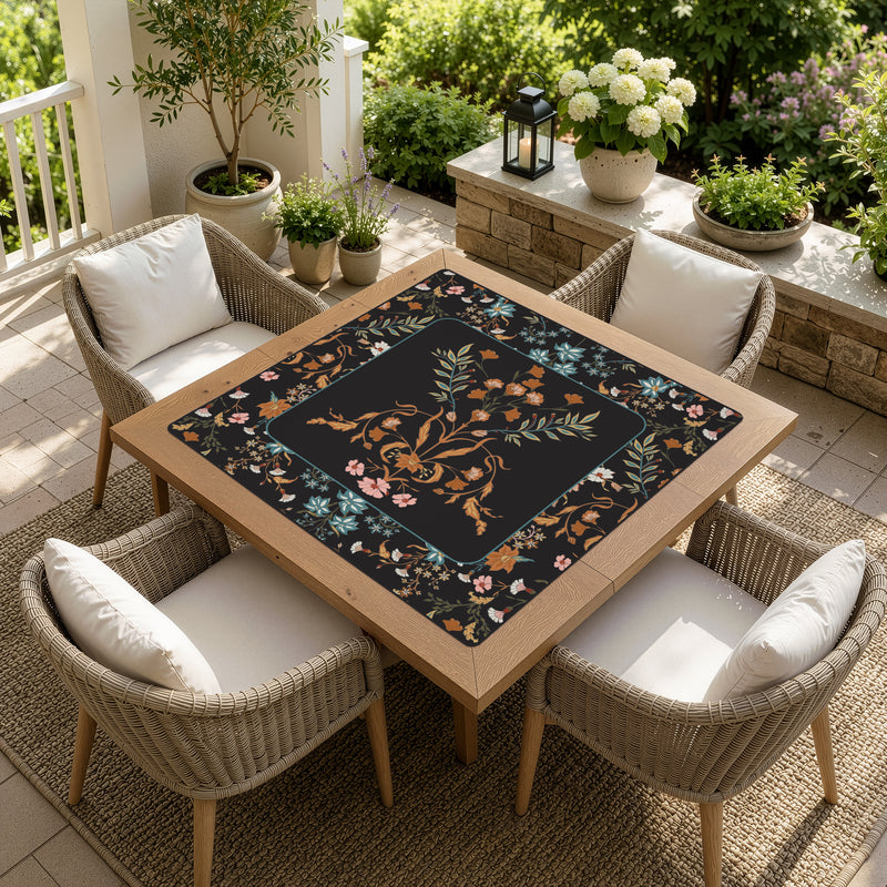 Boho Floral Wildflower Black and Orange Collection Mahjong Mat for Table - Shipped Rolled
