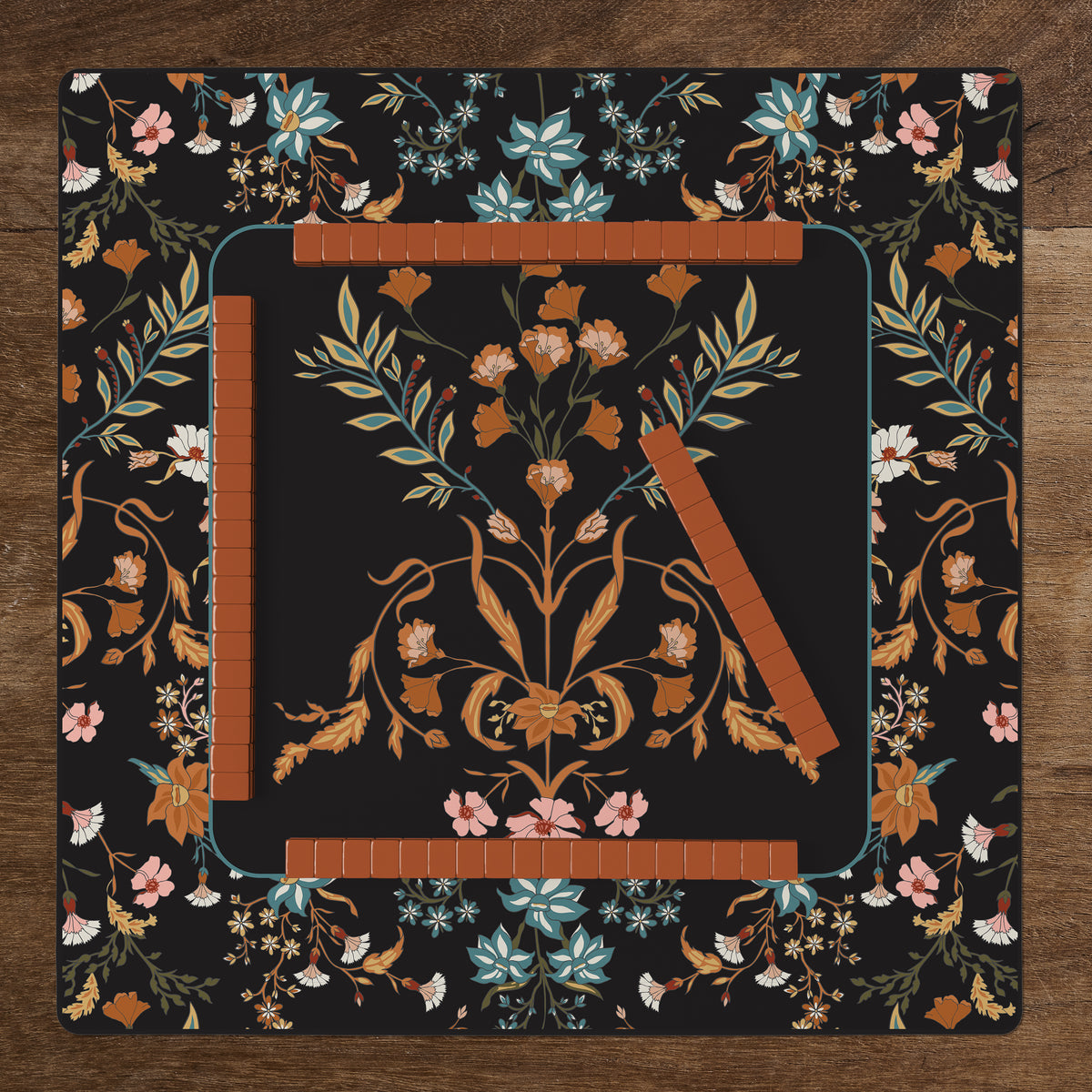 Boho Floral Wildflower Black and Orange Collection Mahjong Mat for Table - Shipped Rolled