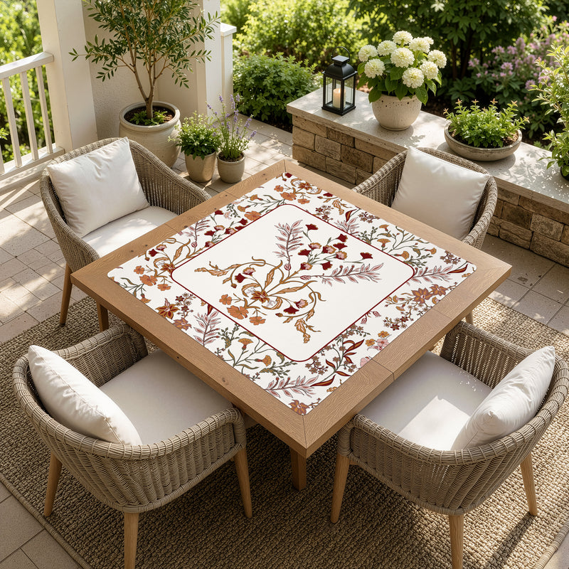 Boho Floral Wildflower Rust Orange and Ivory Collection Mahjong Mat for Table - Shipped Rolled