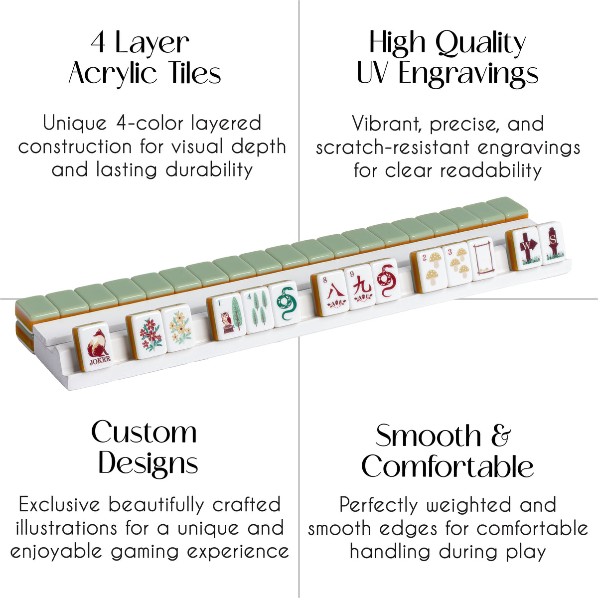 Sage Green Woodland Collection American Mahjong Tile Set (160pc) 1.24in. Layered Acrylic with White Faux Leather Travel Bag