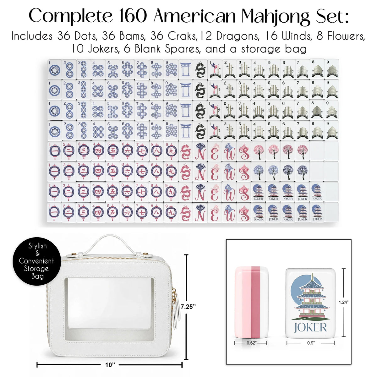 Pink Pagoda Collection American Mahjong Tile Set (160pc)